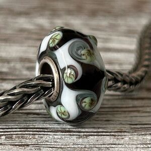 TROLLBEADS UU White Mint Green & Brown Harlequin LAA 925S NEW Condition
